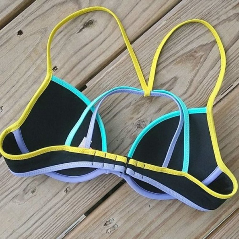 VICTORIA'S SECRET Black + Pastel Straps The Fabulous Push Up Bikini Top 34B - Picture 5 of 8